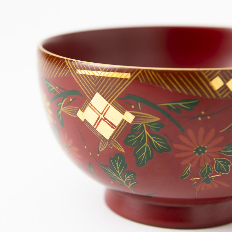 Fukunishi Sobe Chrysanthemum Aizu Lacquer Soup Bowl - MUSUBI KILN - Handmade Japanese Tableware and Japanese Dinnerware