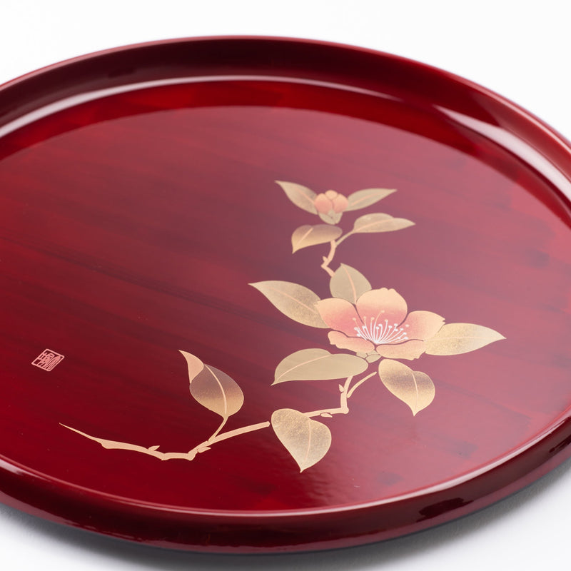 Fukunishi Sobe Gold Sasanqua Aizu Lacquerware Tray - MUSUBI KILN - Quality Japanese Tableware and Gift