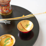 Fukunishi Sobe Pine, Bamboo and Plum Aizu Lacquer Sakazuki Flat Sake Cup Set of 3 - MUSUBI KILN - Handmade Japanese Tableware and Japanese Dinnerware