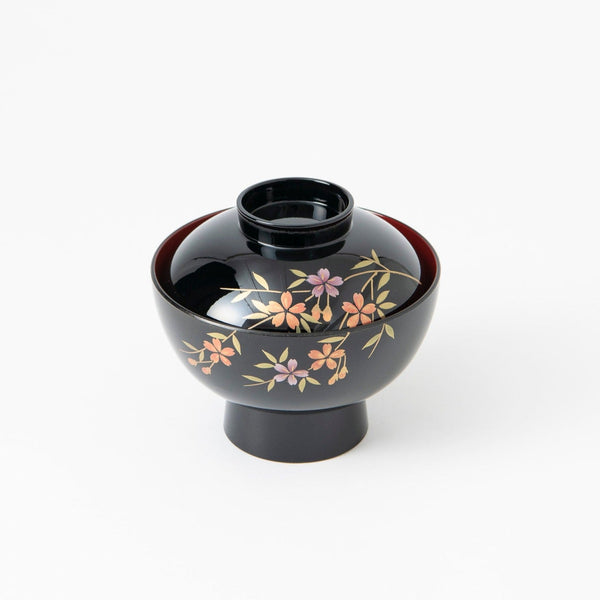 Fukunishi Sobe Sakura Aizu Lacquer Soup Bowl with lid - MUSUBI KILN - Handmade Japanese Tableware and Japanese Dinnerware