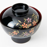 Fukunishi Sobe Sakura Aizu Lacquer Soup Bowl with lid - MUSUBI KILN - Handmade Japanese Tableware and Japanese Dinnerware