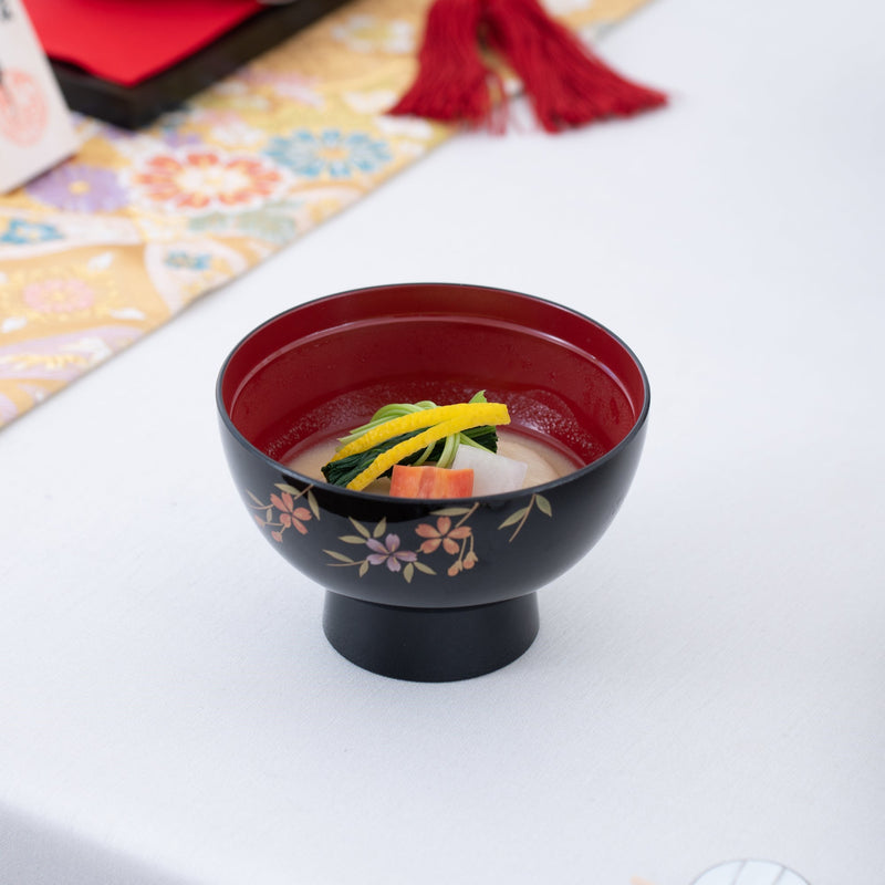 Fukunishi Sobe Sakura Aizu Lacquerware Soup Bowl with lid - MUSUBI KILN - Quality Japanese Tableware and Gift