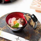 Fukunishi Sobe Spear flower Aizu Lacquer Soup Bowl with lid - MUSUBI KILN - Handmade Japanese Tableware and Japanese Dinnerware
