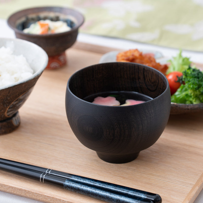 Gatomikio TSUMUGI MARIGATA Yamanaka Lacquerware Miso Soup Bowl - MUSUBI KILN - Quality Japanese Tableware and Gift