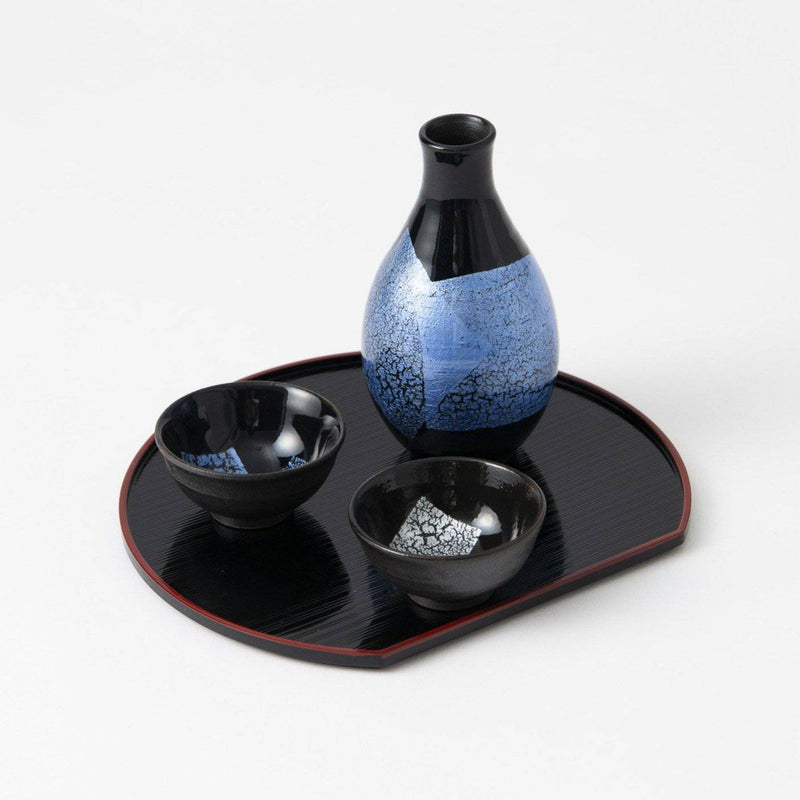 Ginsai Blue Kutani Sake Set with Tray - MUSUBI KILN - Handmade Japanese Tableware and Japanese Dinnerware