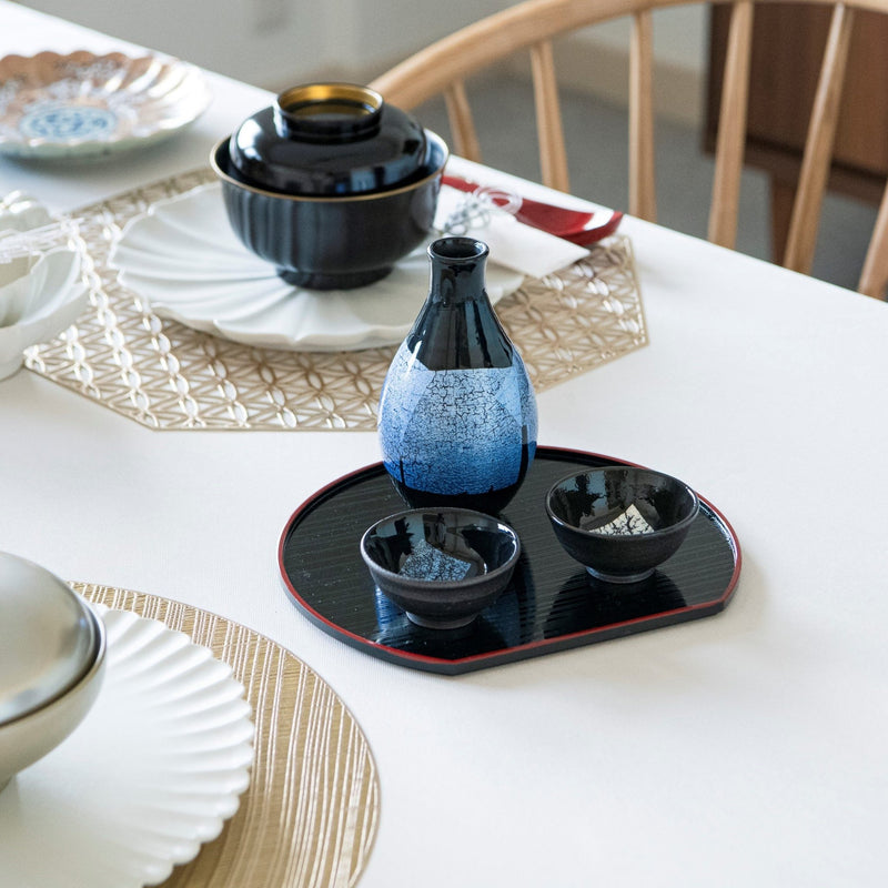 Ginsai Blue Kutani Sake Set with Tray - MUSUBI KILN - Handmade Japanese Tableware and Japanese Dinnerware