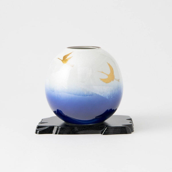 Ginsai Two Cranes Kutani Flower Vase with stand - MUSUBI KILN - Handmade Japanese Tableware and Japanese Dinnerware