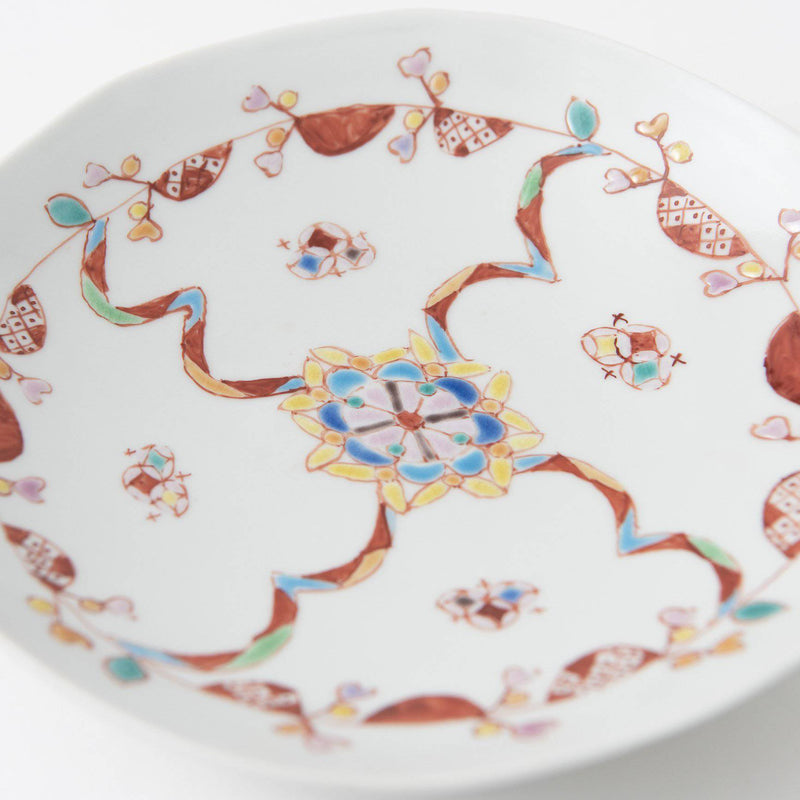 Ginshu Kiln Flowers In Full Bloom Kutani Round Plate - MUSUBI KILN - Handmade Japanese Tableware and Japanese Dinnerware
