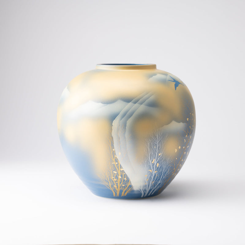Gold Leaf and Trees Kutani Ware Flower Vase - MUSUBI KILN - Handmade Japanese Tableware and Japanese Dinnerware