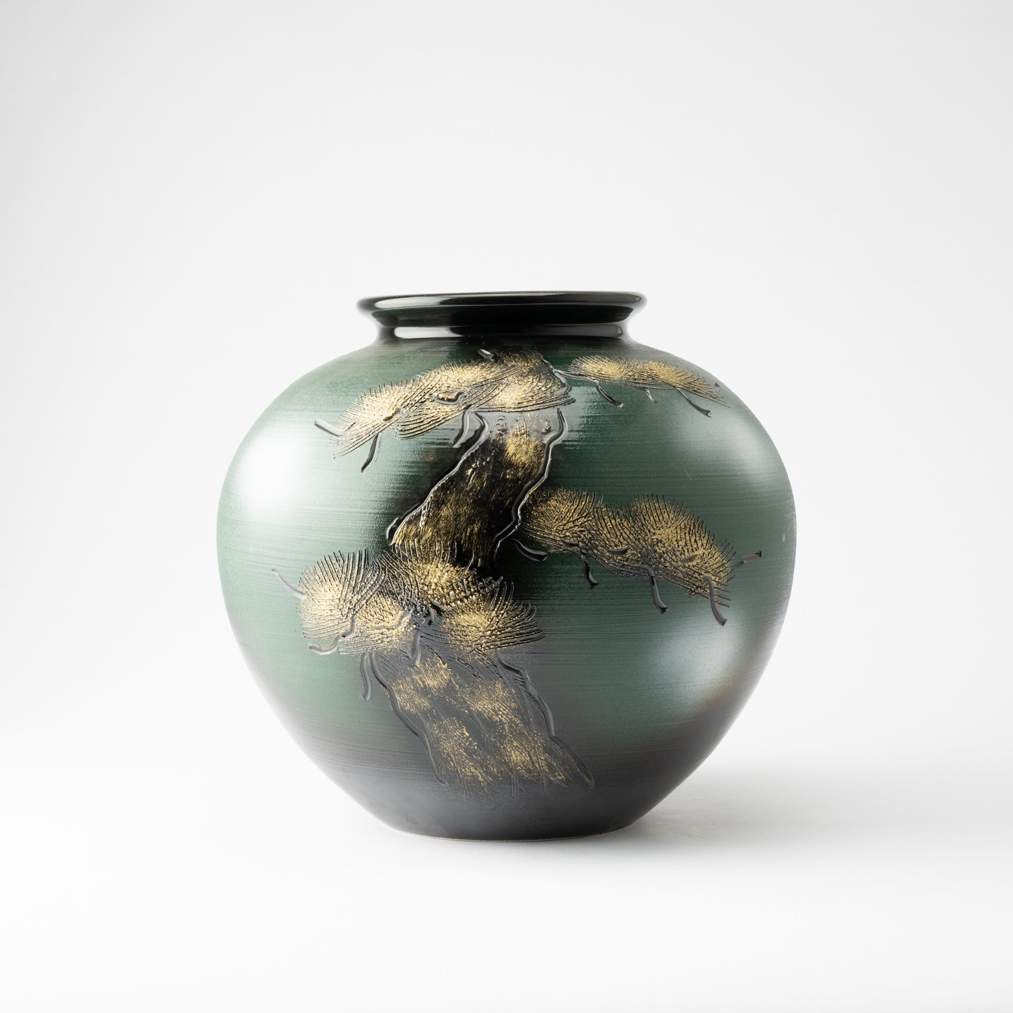 Gold Pine Tree Shigaraki Ware Flower Vase - MUSUBI KILN - Handmade Japanese Tableware and Japanese Dinnerware