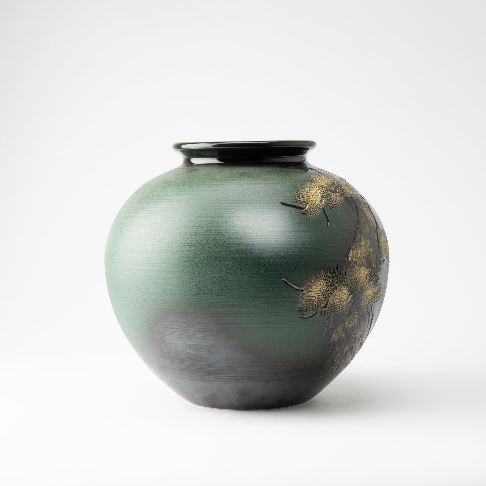 Gold Pine Tree Shigaraki Ware Flower Vase - MUSUBI KILN - Handmade Japanese Tableware and Japanese Dinnerware