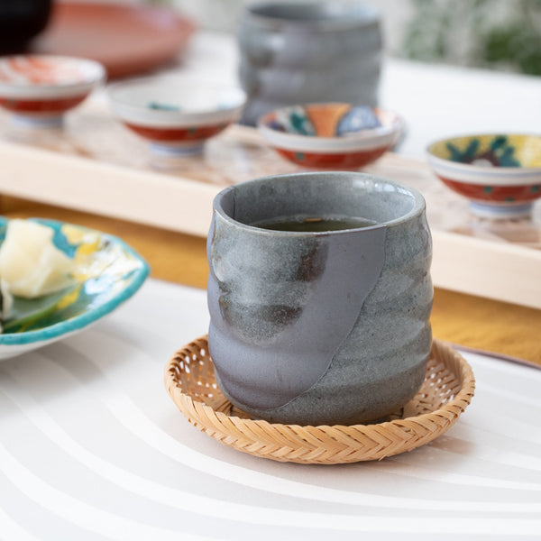 Gray Shino Mino Ware Japanese Teacup - MUSUBI KILN - Handmade Japanese Tableware and Japanese Dinnerware