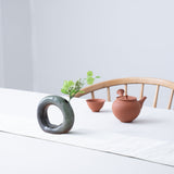 Green Ring Shigaraki Ware Small Flower Vase - MUSUBI KILN - Handmade Japanese Tableware and Japanese Dinnerware