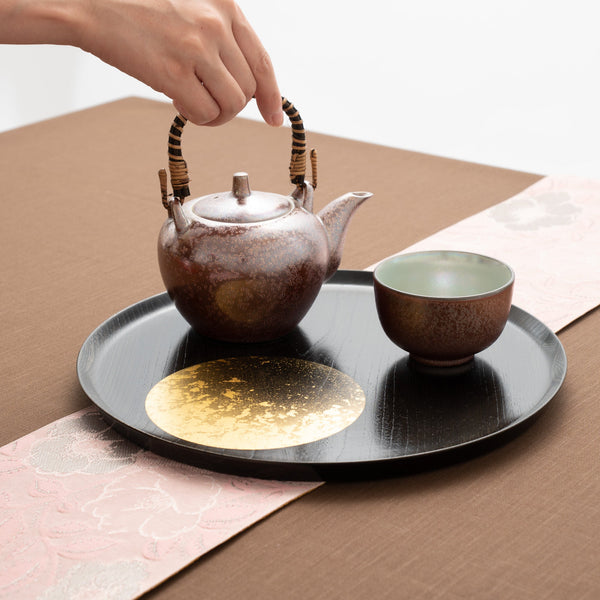 Hakuicihi Hazy Moon Kanazawa Gold Leaf Lacquerware Tray - MUSUBI KILN - Quality Japanese Tableware and Gift