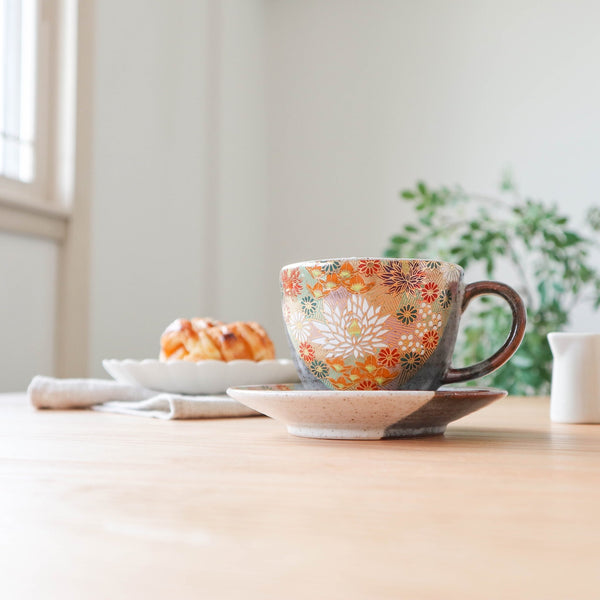 Hanazume Kutani Cup and Saucer - MUSUBI KILN - Handmade Japanese Tableware and Japanese Dinnerware