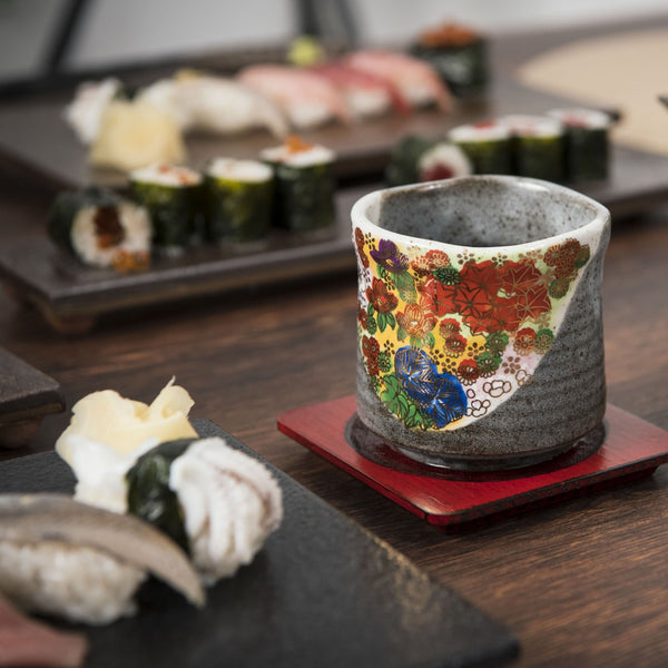 Hanazume Kutani Four Seasons Japanese Teacup - MUSUBI KILN - Handmade Japanese Tableware and Japanese Dinnerware
