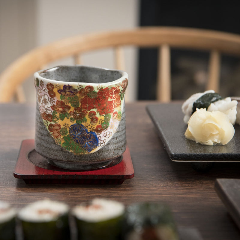 Hanazume Kutani Four Seasons Japanese Teacup - MUSUBI KILN - Handmade Japanese Tableware and Japanese Dinnerware