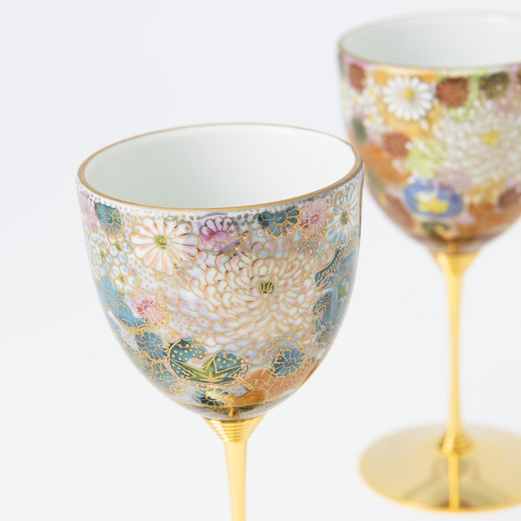 Hanazume Kutani Wine Cup Pair - MUSUBI KILN - Handmade Japanese Tableware and Japanese Dinnerware