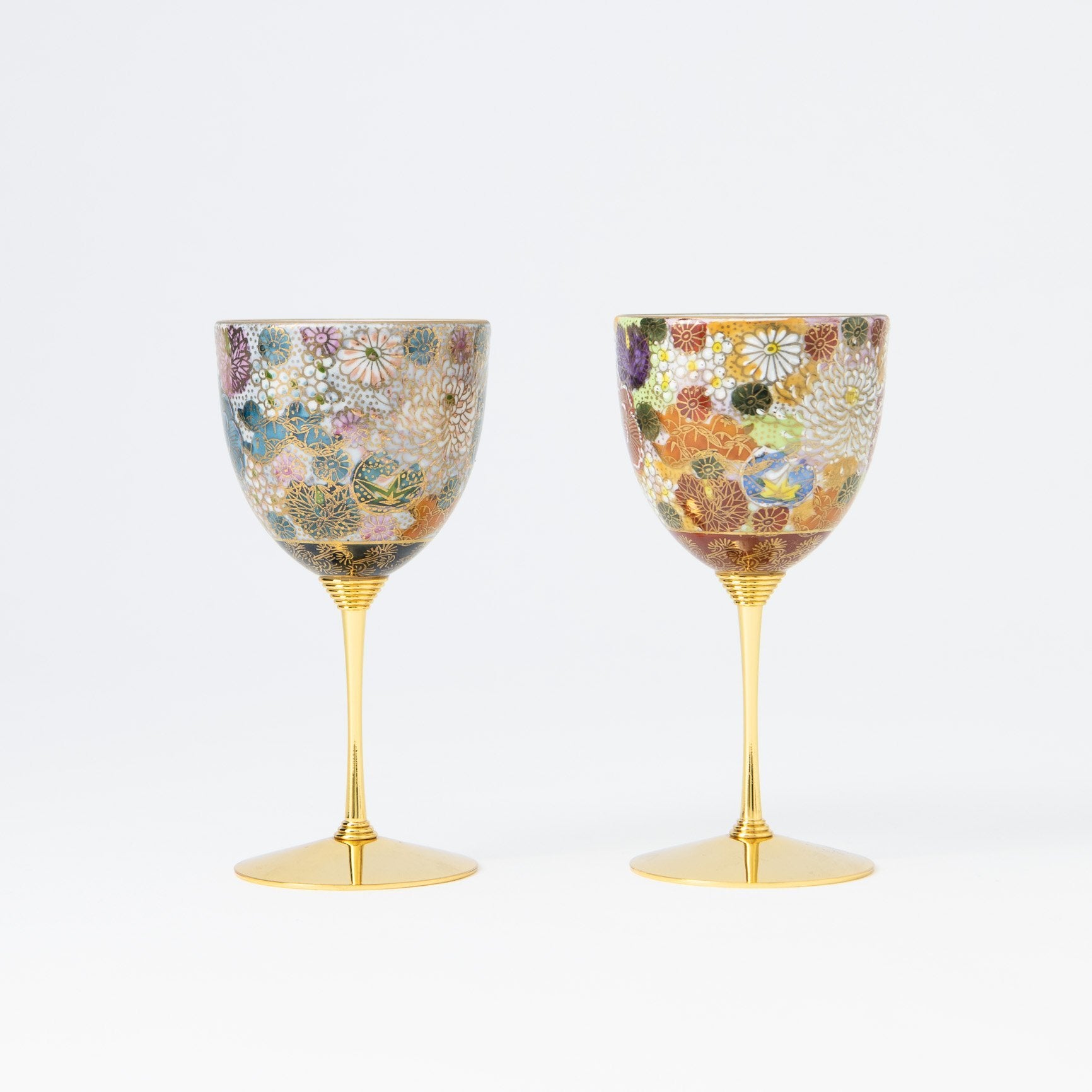 Hanazume Kutani Wine Cup Pair - MUSUBI KILN - Handmade Japanese Tableware and Japanese Dinnerware