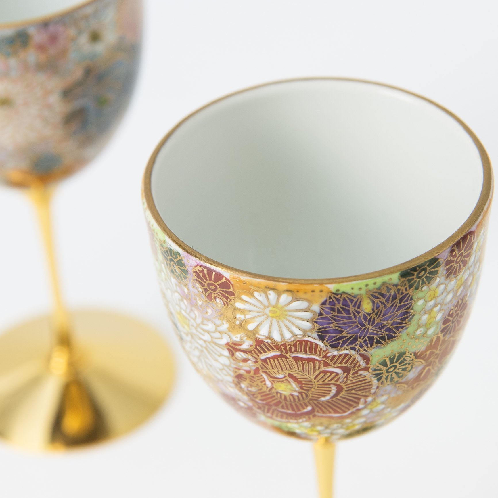 Hanazume Kutani Wine Cup Pair - MUSUBI KILN - Handmade Japanese Tableware and Japanese Dinnerware