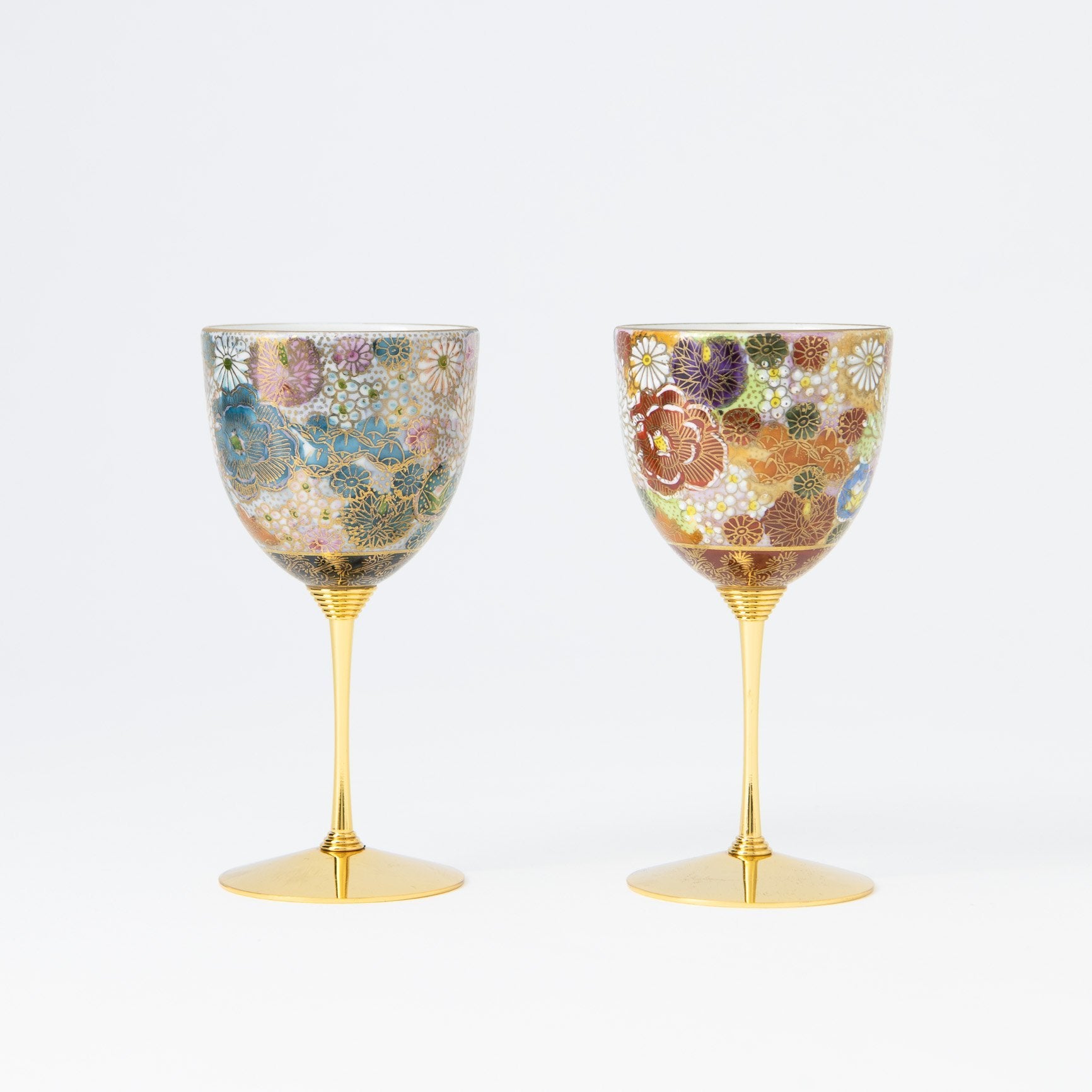 Hanazume Kutani Wine Cup Pair - MUSUBI KILN - Handmade Japanese Tableware and Japanese Dinnerware