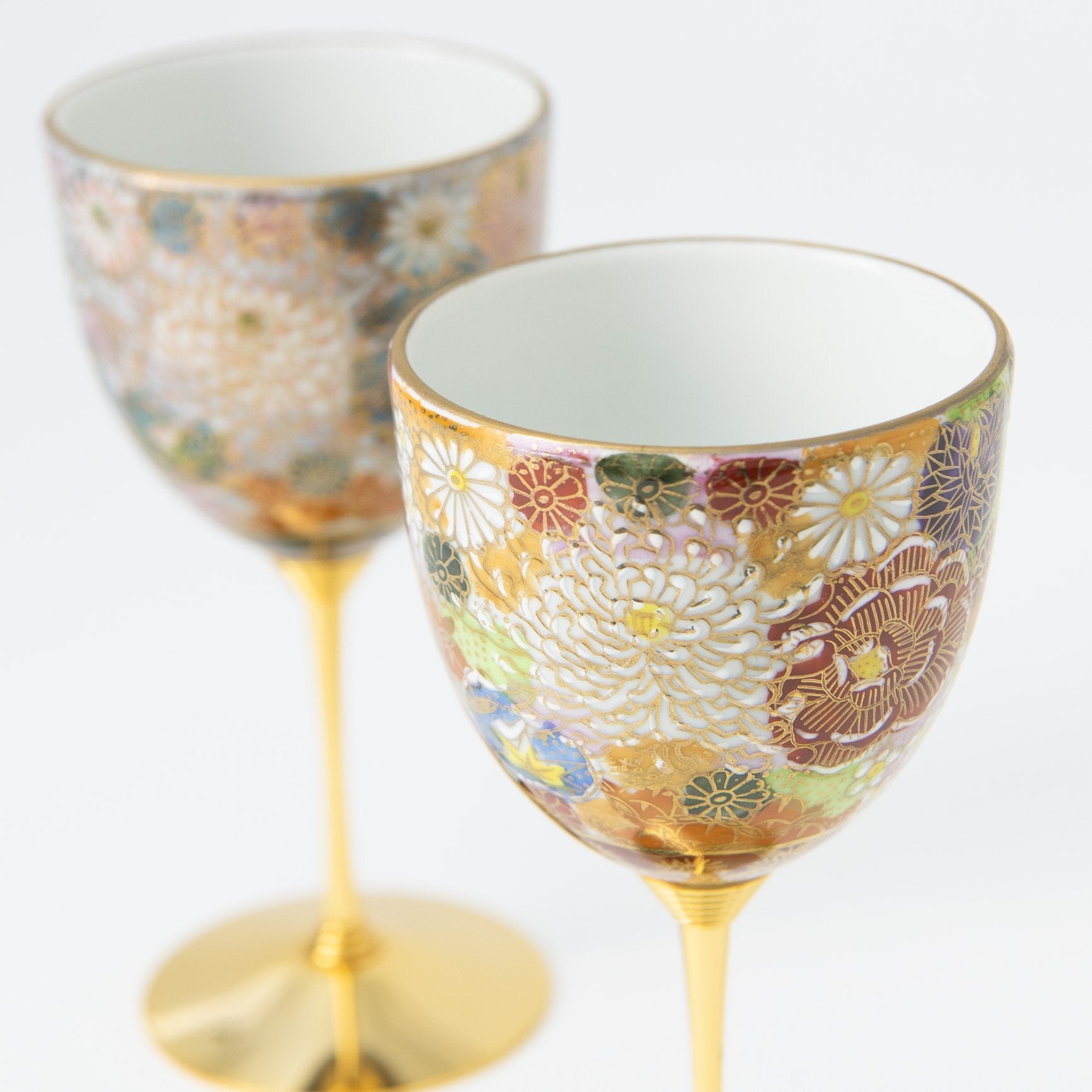 Hanazume Kutani Wine Cup Pair - MUSUBI KILN - Handmade Japanese Tableware and Japanese Dinnerware