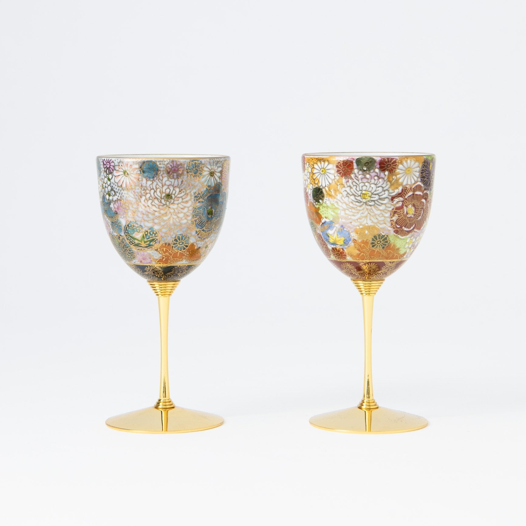 Hanazume Kutani Wine Cup Pair - MUSUBI KILN - Handmade Japanese Tableware and Japanese Dinnerware