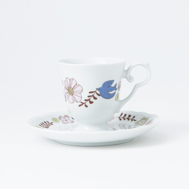 Harekutani Flower and Bird Cup and Saucer - MUSUBI KILN - Handmade Japanese Tableware and Japanese Dinnerware