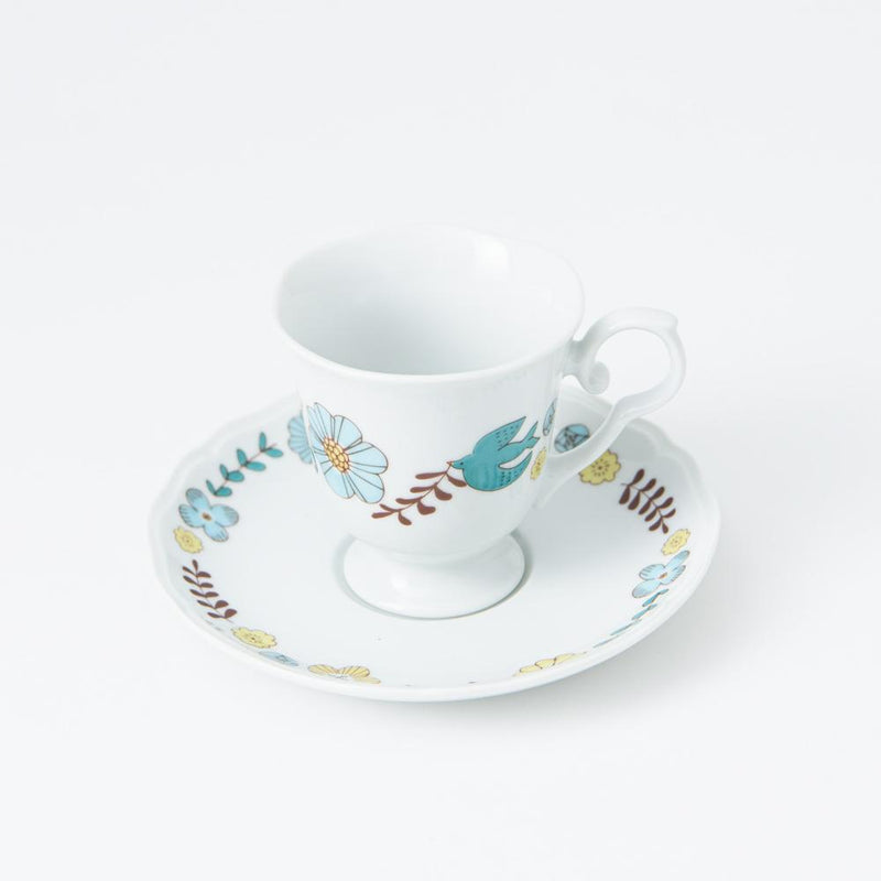 Harekutani Flower and Bird Cup and Saucer - MUSUBI KILN - Handmade Japanese Tableware and Japanese Dinnerware