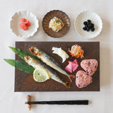 Hibino Ash Glaze Mino Ware Footed Rectangle Plate 11.8in - MUSUBI KILN - Handmade Japanese Tableware and Japanese Dinnerware