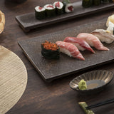 Hibino Ash Glaze Mino Ware Footed Rectangle Plate 11.8in - MUSUBI KILN - Handmade Japanese Tableware and Japanese Dinnerware