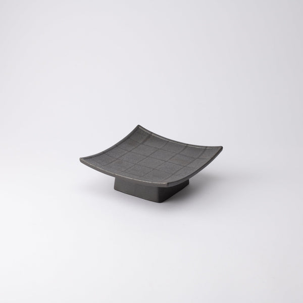 Hibino Carbonized Ginsai Checkered Mino Ware Plate - MUSUBI KILN - Handmade Japanese Tableware and Japanese Dinnerware