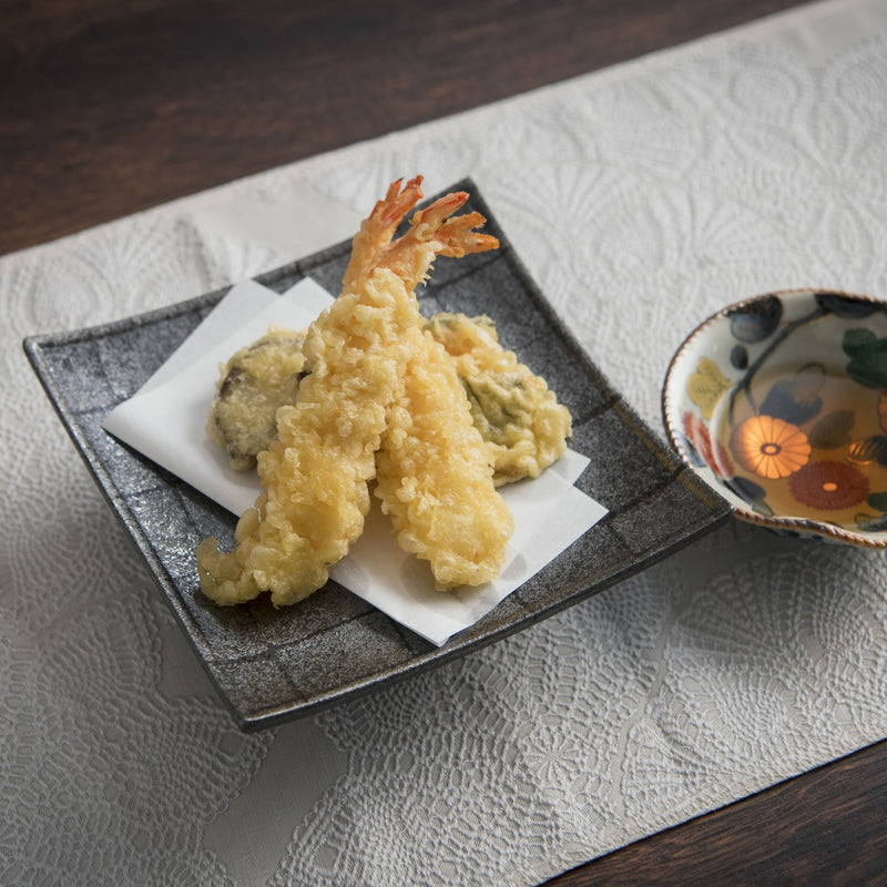 Hibino Carbonized Ginsai Checkered Mino Ware Plate - MUSUBI KILN - Handmade Japanese Tableware and Japanese Dinnerware