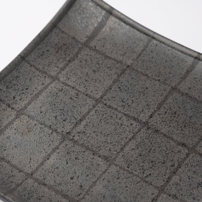 Hibino Carbonized Ginsai Checkered Mino Ware Plate - MUSUBI KILN - Handmade Japanese Tableware and Japanese Dinnerware