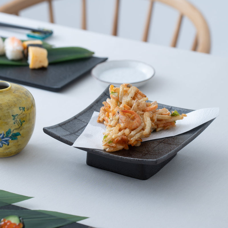Hibino Carbonized Ginsai Checkered Mino Ware Plate - MUSUBI KILN - Quality Japanese Tableware and Gift