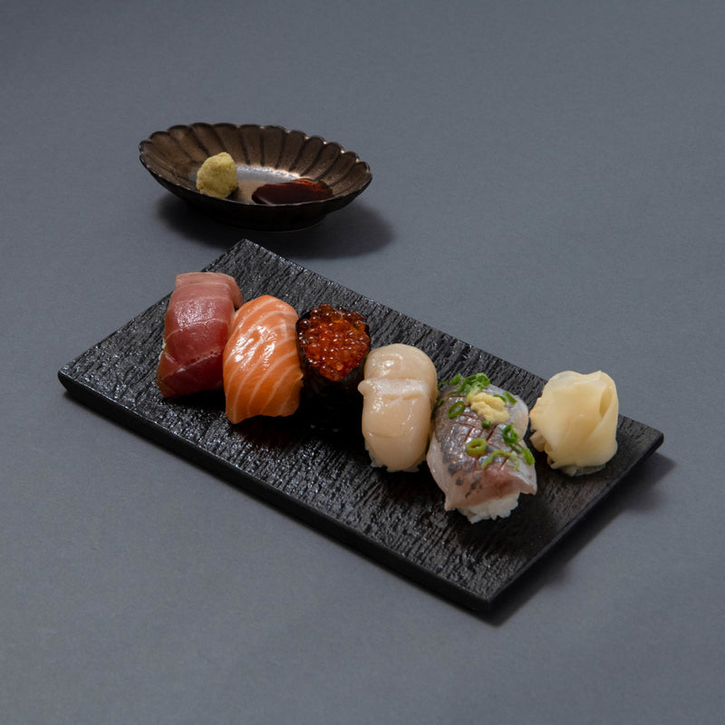 Hibino Kokuto Black Mino Ware Rectangle Plate 8.5in - MUSUBI KILN - Handmade Japanese Tableware and Japanese Dinnerware