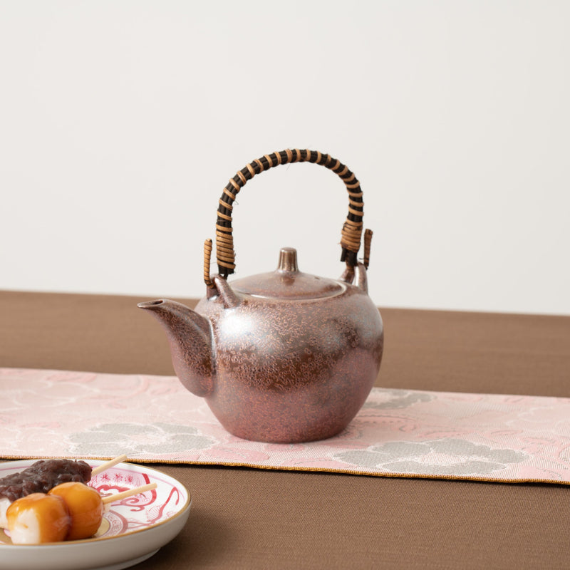 Hibino Red Brown Earthenware Mino Ware Japanese Teapot 13.5oz(400ml) - MUSUBI KILN - Handmade Japanese Tableware and Japanese Dinnerware