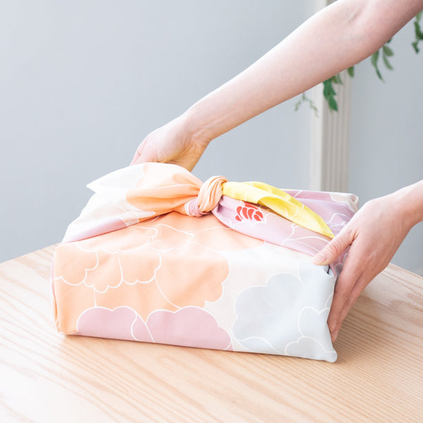 Hime-Musubi Pink Peony Organic Cotton Furoshiki Wrapping Cloth 39in - MUSUBI KILN - Handmade Japanese Tableware and Japanese Dinnerware