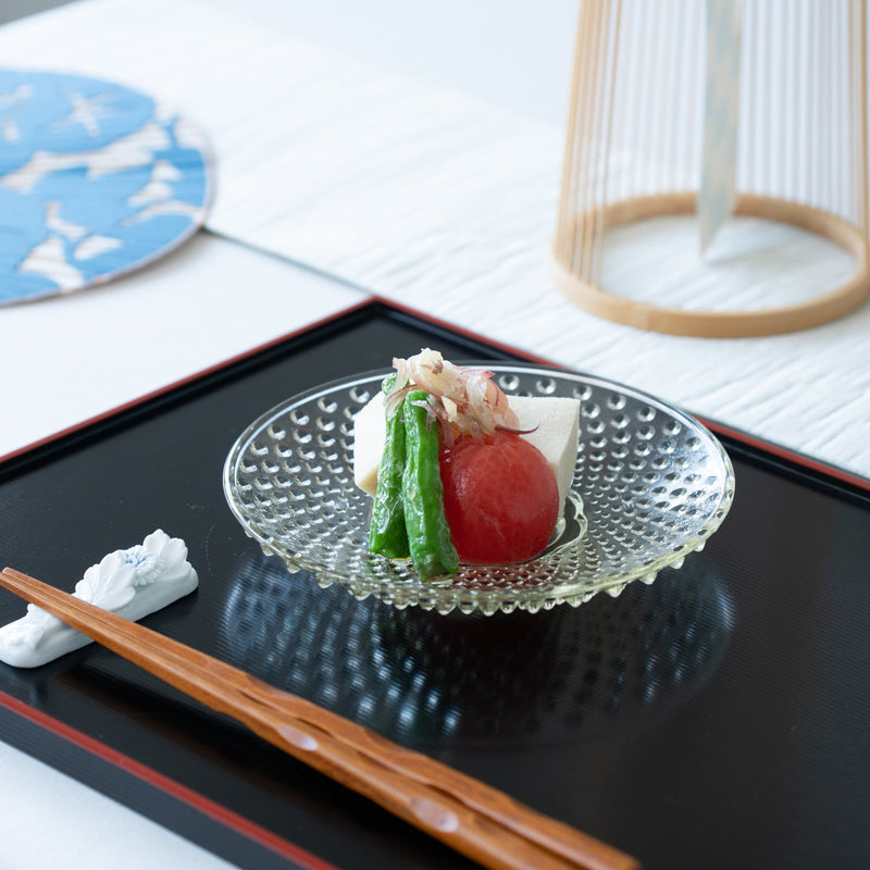 Hirota Arare Pattern Edo Glass Round Plate - MUSUBI KILN - Handmade Japanese Tableware and Japanese Dinnerware