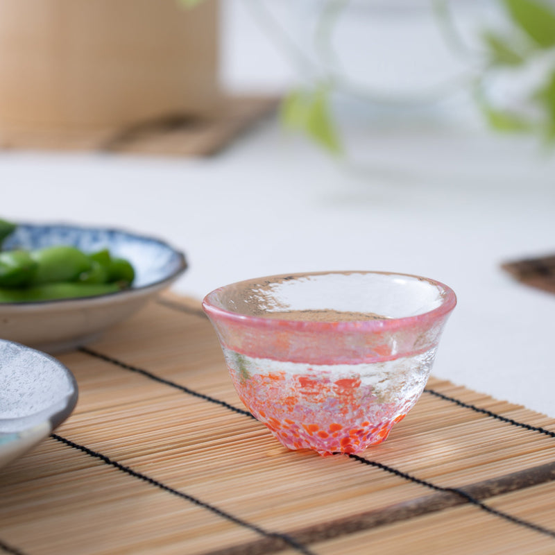 Hirota Four Seasons Color Edo Glass Ochoko Sake Cup, MUSUBI KILN