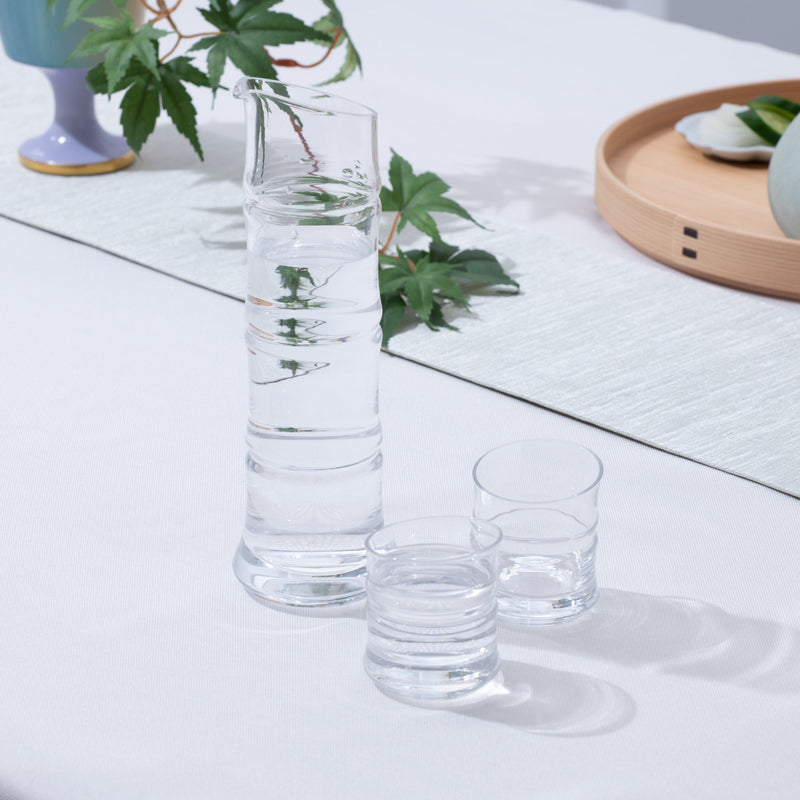 Hirota Ice Bamboo 3-Piece Edo Glass Sake Set - MUSUBI KILN - Handmade Japanese Tableware and Japanese Dinnerware