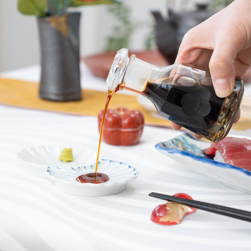 Hirota Spring Camellia Edo Kiriko Cut Glass Soy Sauce Dispenser - MUSUBI KILN - Handmade Japanese Tableware and Japanese Dinnerware