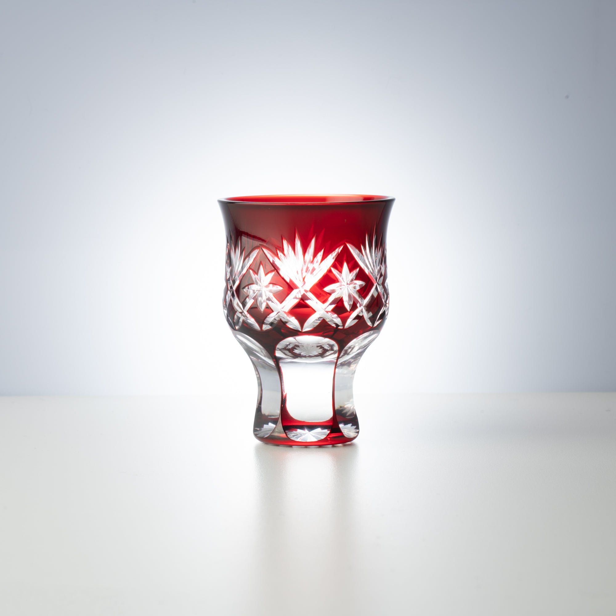 Hirota Yarai Edo Kiriko Cut Glass Guinomi Sake Cup Red - MUSUBI KILN - Handmade Japanese Tableware and Japanese Dinnerware