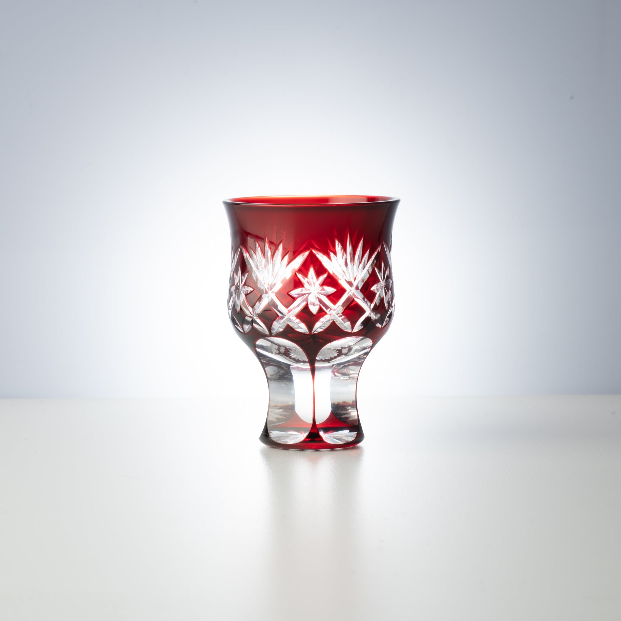 Hirota Yarai Edo Kiriko Cut Glass Guinomi Sake Cup Red - MUSUBI KILN - Handmade Japanese Tableware and Japanese Dinnerware