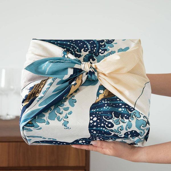 Hokusai Wave Cotton Furoshiki Wrapping Cloth 41in - MUSUBI KILN - Handmade Japanese Tableware and Japanese Dinnerware
