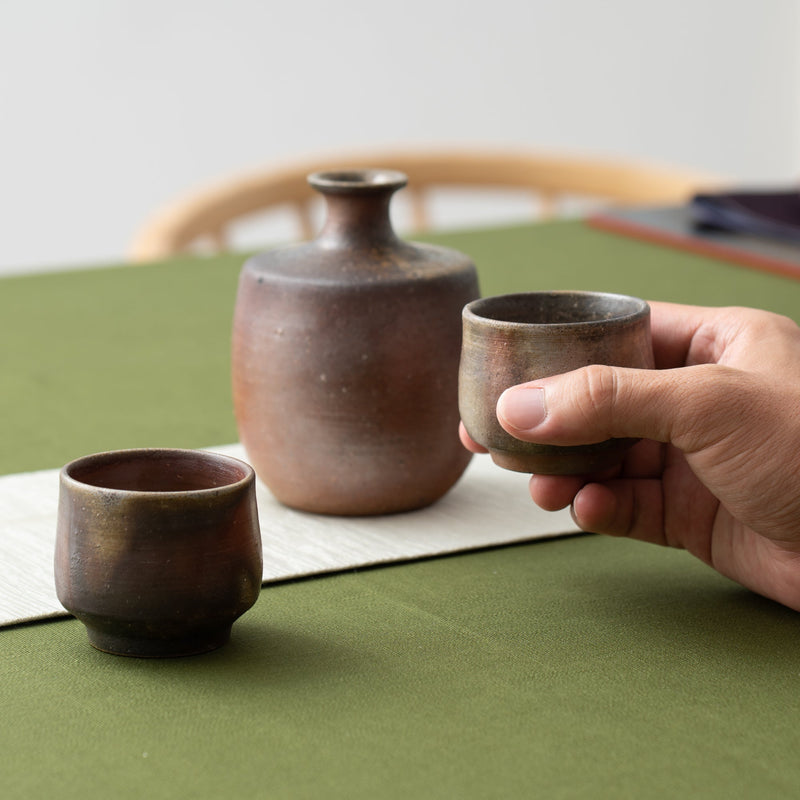 Hozan Kiln Sangiri Bizen Ware Sake Set - MUSUBI KILN - Handmade Japanese Tableware and Japanese Dinnerware