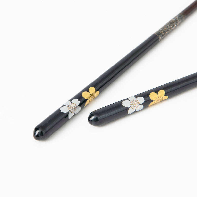 Issou Gold and Silver Sakura Wakasa Lacquer Chopsticks 21cm/8.3in or 23cm/9in (Selling Individually) - MUSUBI KILN - Handmade Japanese Tableware and Japanese Dinnerware