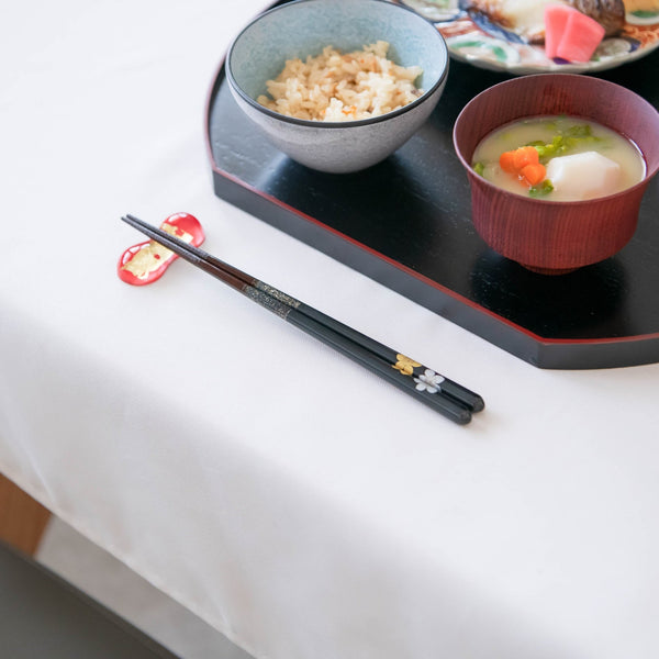 Issou Gold and Silver Sakura Wakasa Lacquer Chopsticks 21cm/8.3in or 23cm/9in (Selling Individually) - MUSUBI KILN - Handmade Japanese Tableware and Japanese Dinnerware