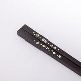 Issou Sakura and Buds Ebony Wakasa Lacquer Chopsticks 23cm/9.1in - MUSUBI KILN - Quality Japanese Tableware and Gift