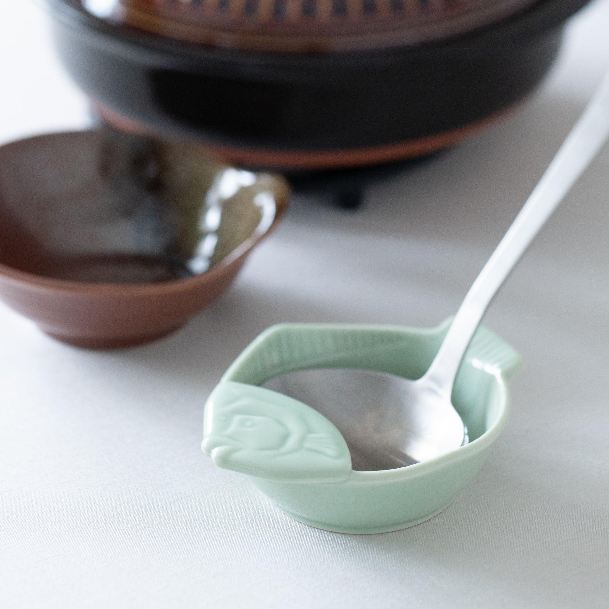 Jade Fish Seto Ware Ladle Rest - MUSUBI KILN - Handmade Japanese Tableware and Japanese Dinnerware